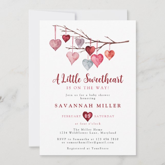 Little Sweetheart Valentine Hearts Baby Shower Einladung (Vorderseite)