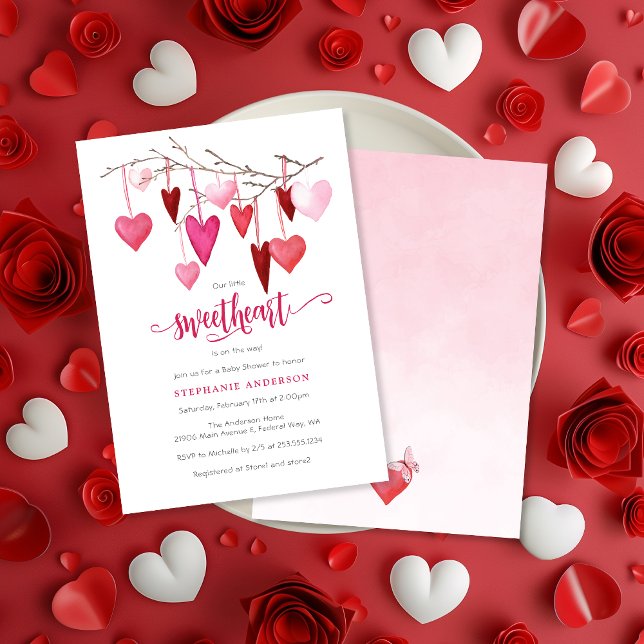 Little Sweetheart Valentine Pink Heart Baby Dusche Einladung (Little Sweetheart Valentine Pink Heart Baby Shower Invitation)