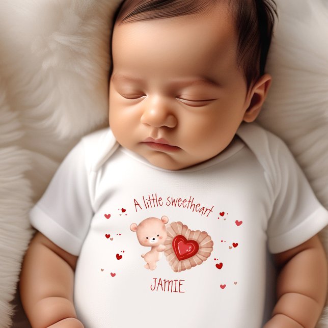Little Sweetheart Valentines Baby Bear Name Baby Strampler (Little Sweetheart Valentines Baby Bear Name Baby Bodysuit)