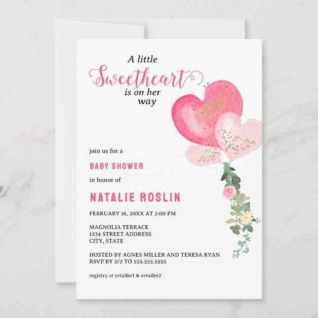 Little Sweetheart Valentines Baby Dusche Einladung (Vorderseite)