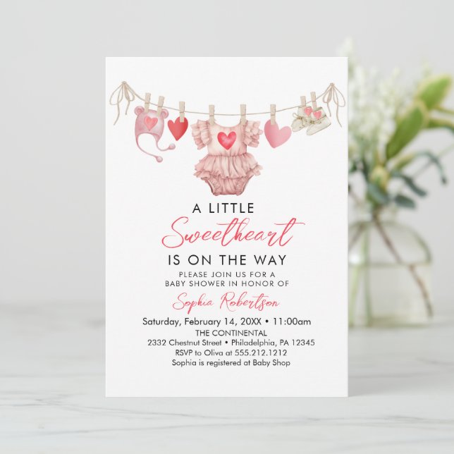 Little Sweetheart Valentine's Baby Shower Einladung (Stehend Vorderseite)
