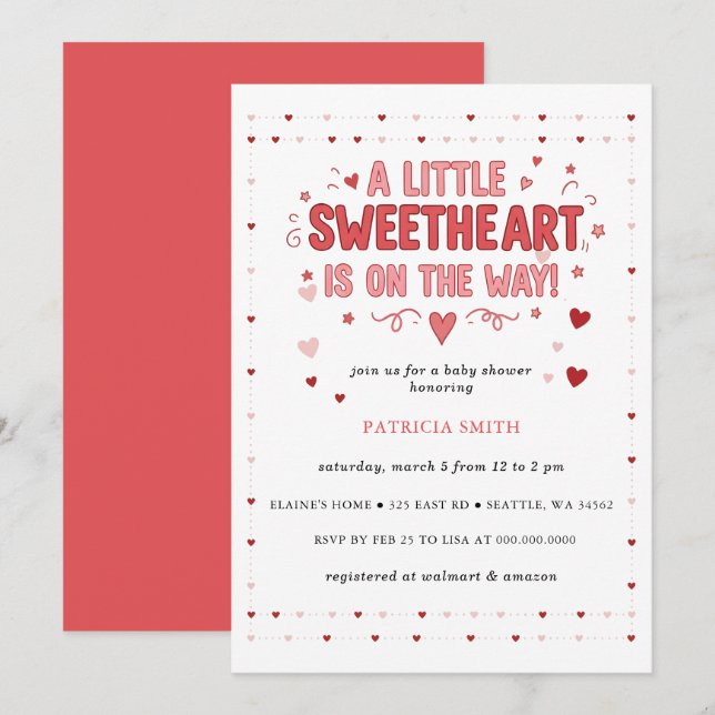 Little Sweetheart Valentines Baby Shower Einladung (Vorne/Hinten)