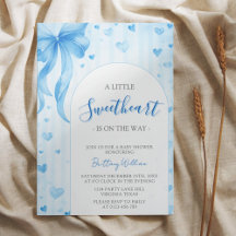 Little Sweetheart Valentines Blue Bow Baby Shower 