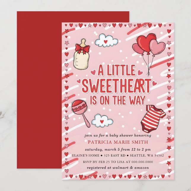 Little Sweetheart Valentines Bow Baby Shower Einladung (Vorne/Hinten)