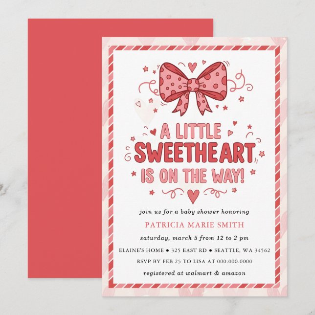 Little Sweetheart Valentines Bow Baby Shower Einladung (Vorne/Hinten)