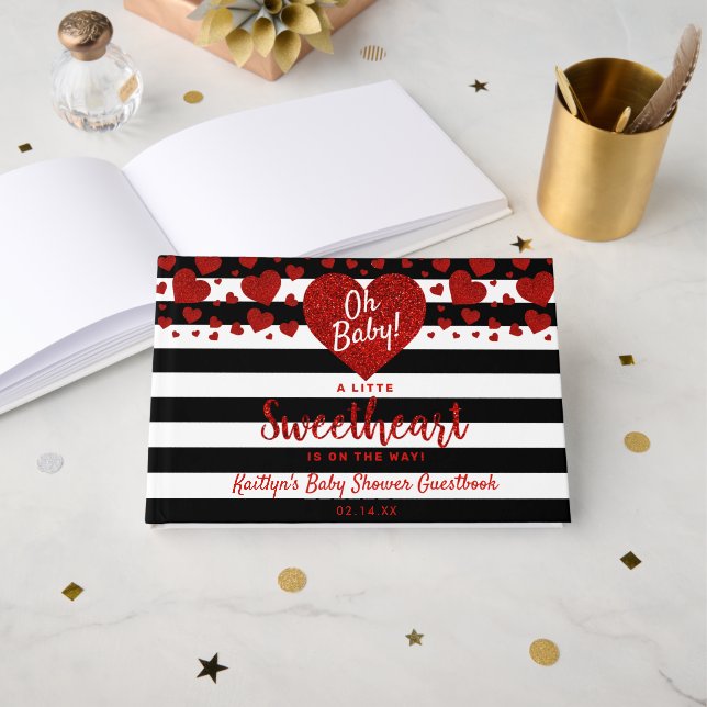 Little Sweetheart Valentine's Day Baby Shower Gästebuch (Vorderseite Offen)