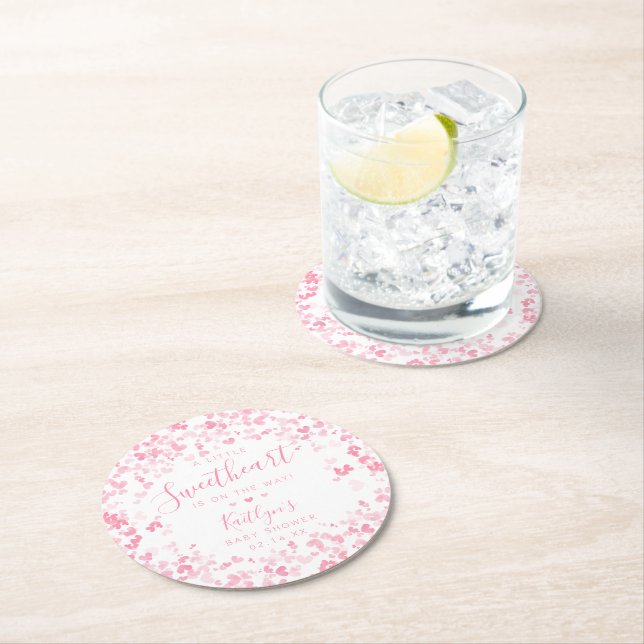 Little Sweetheart Valentine's Day Baby Shower Runder Pappuntersetzer (Vor Ort)