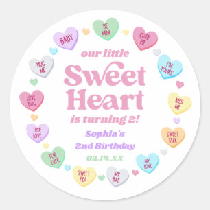 Little Sweetheart Valentine's Day Birthday Party Runder Aufkleber
