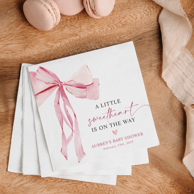 Little Sweetheart Valentine's Pink Bow Baby Shower Serviette (Von Creator hochgeladen)