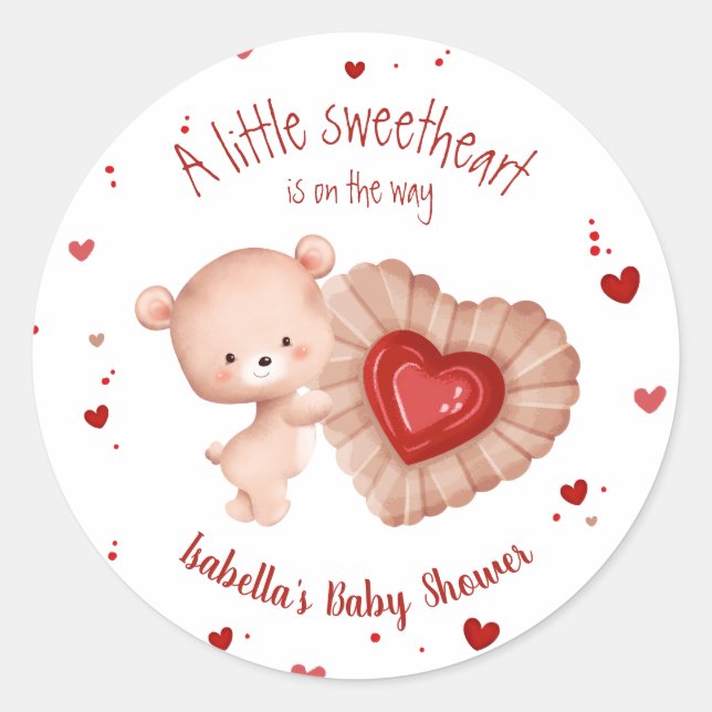 Little Sweetheart Valentines Red Heart Baby Dusche Runder Aufkleber (Vorderseite)