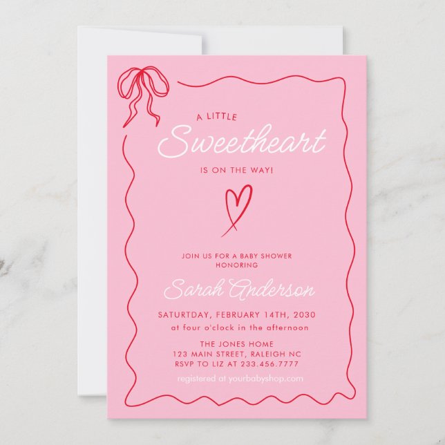 Little Sweetheart Valentines Rosa Red Baby Dusche Einladung (Vorderseite)