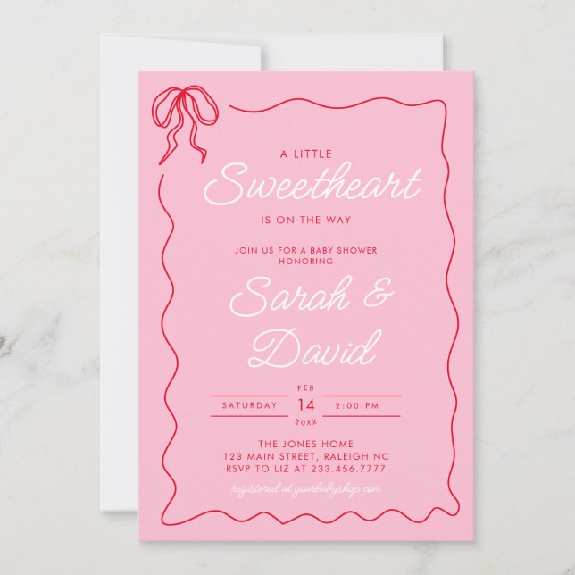 Little Sweetheart Valentines Rosa Red Baby Dusche Einladung (Vorderseite)