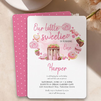 Little Sweetie Donuts and Süßigkeiten Girl 1. Gebu Einladung