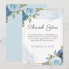 Little Sweetie Elegante Blue Botanical Baby Shower Dankeskarte