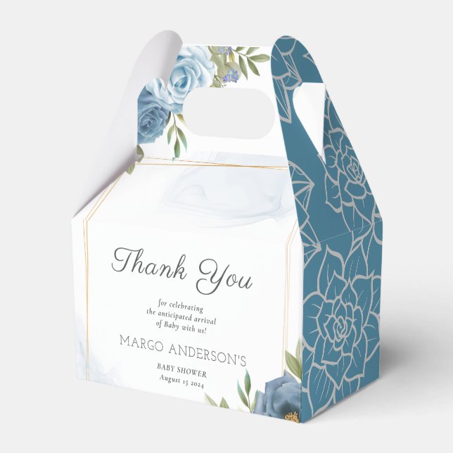 Little Sweetie Elegante Blue Botanical Baby Shower Geschenkschachtel (Vorderseite)