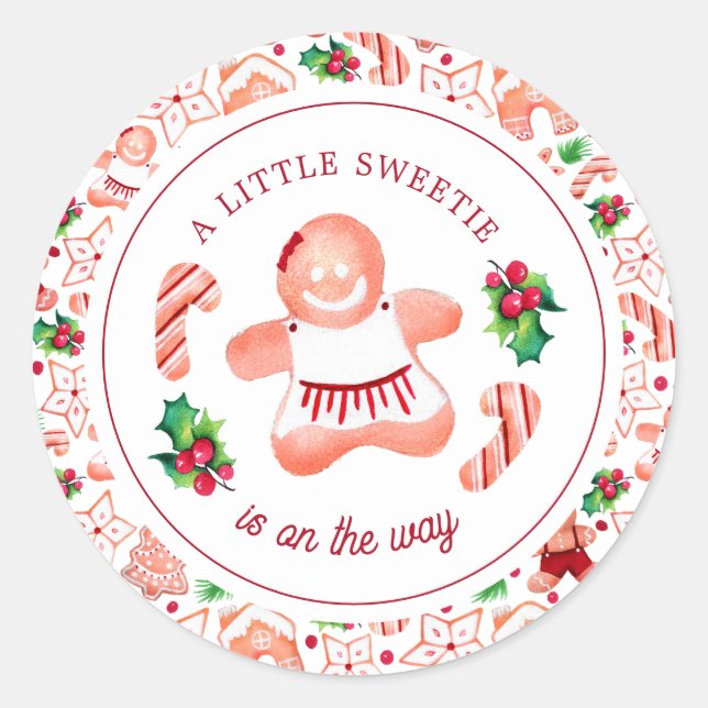 Little Sweetie Gingerbread Weihnachtsdusche Runder Aufkleber (Vorderseite)