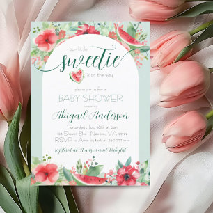 Little Sweetie Green Watermelon Floral Baby Shower Einladung