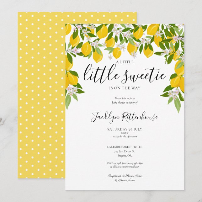 Little Sweetie Lemon Blossom Greenery Baby Dusche Einladung (Vorne/Hinten)
