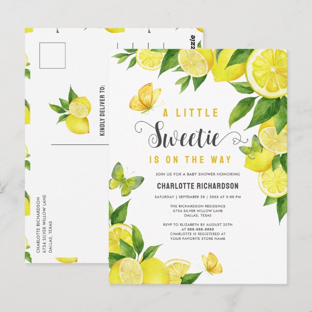 Little Sweetie Lemon Citrus Baby Dusche Einladung Postkarte (Vorne/Hinten)