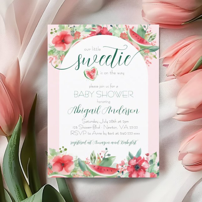 Little Sweetie Pink Watermelon Floral Baby Dusche Einladung (Little Sweetie Watermelon Floral Baby Shower Invitation)