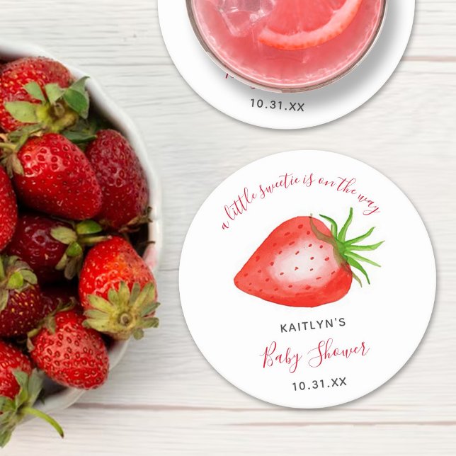 Little Sweetie Strawberry Baby Shower Runder Pappuntersetzer (Von Creator hochgeladen)