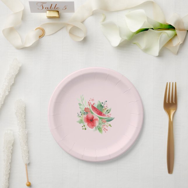  Little Sweetie 🍉 Watermelon Floral Baby Shower Pappteller (Hochzeit)