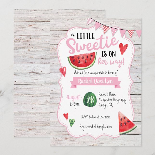 Little Sweetie Watermelon Kinderdusche Einladung (Vorne/Hinten)