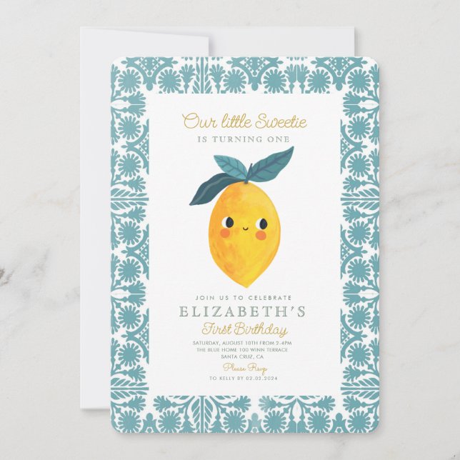Little SweetieLemon Citrus 1. Geburtstag Einladung (Vorderseite)