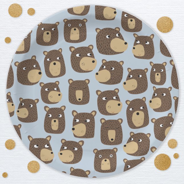 Little Teddy Bear Cub Pattern Pappteller (Fun teddy bear cub pattern party paper plates)