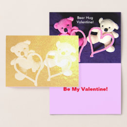 Little Teddy Bears and Hearts Gold Valentine Folienkarte
