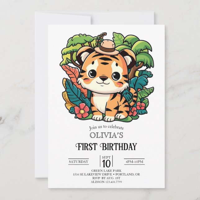 Little Tiger 1. Geburtstag digital Einladung (Vorderseite)