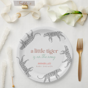 Little Tiger Modern Gray Baby Dusche Pappteller
