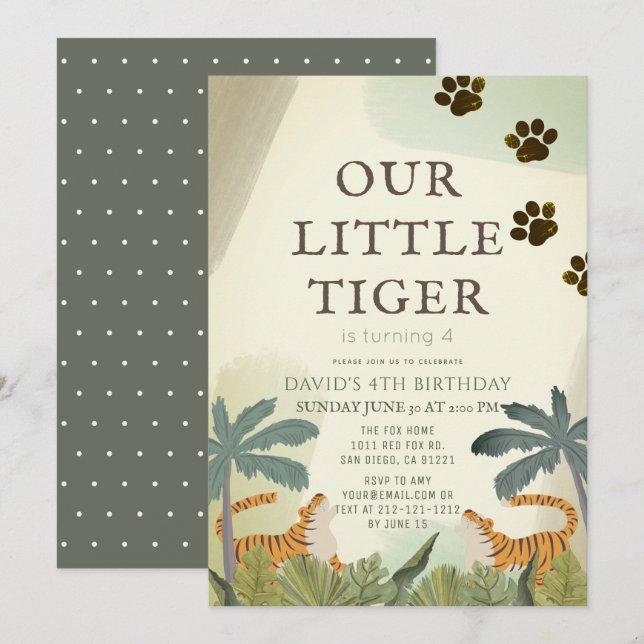 Little Tiger Safari Dschungel Kindergeburtstag Einladung (Vorne/Hinten)