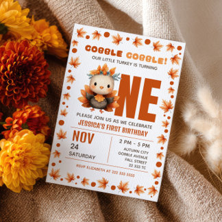 Little Turkey Autumn Thanksgiving 1st Birthday Einladung