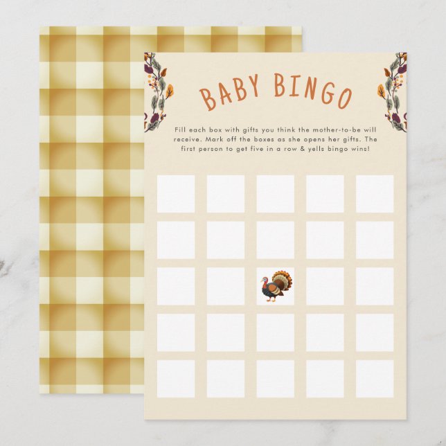 Little Turkey Erntedank Fall Baby Bingo Einladung (Vorne/Hinten)