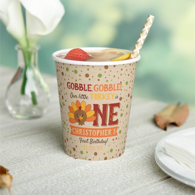 Little Turkey Fall Erntedank 1. Geburtstag Pappbecher (In Situ)