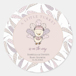 Little Turkey Feathers Autumn Girl Baby Shower Runder Aufkleber