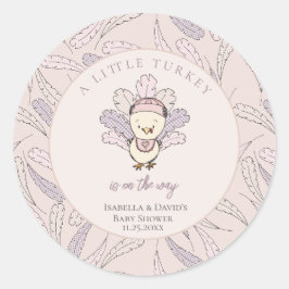 Little Turkey Feathers Autumn Girl Baby Shower Runder Aufkleber