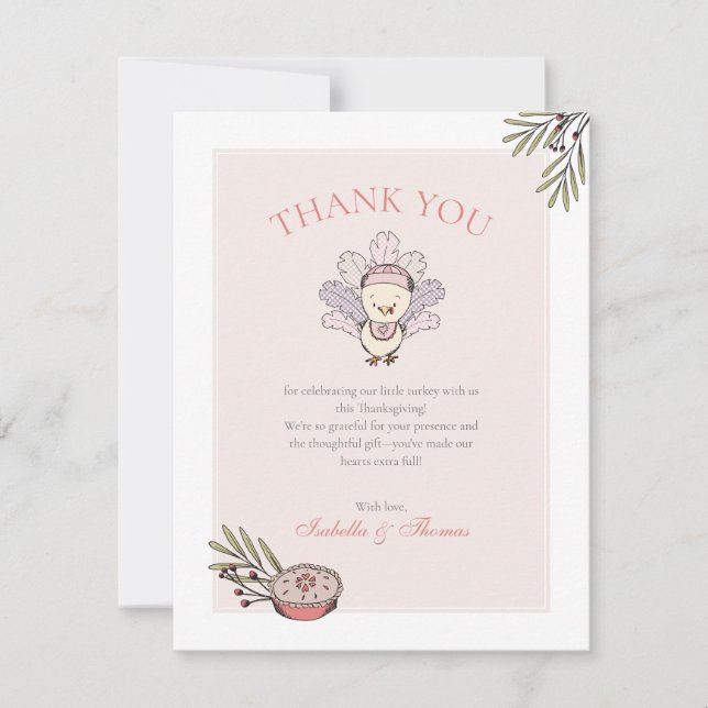 Little Turkey Girl Fall Baby Dusche Danke Karte (Vorderseite)