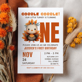 Little Turkey Gobble Thanksgiving 1st Birthday Einladung