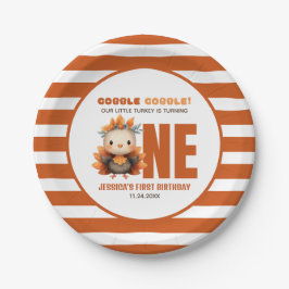 Little Turkey Gobble Thanksgiving 1st Birthday Pappteller