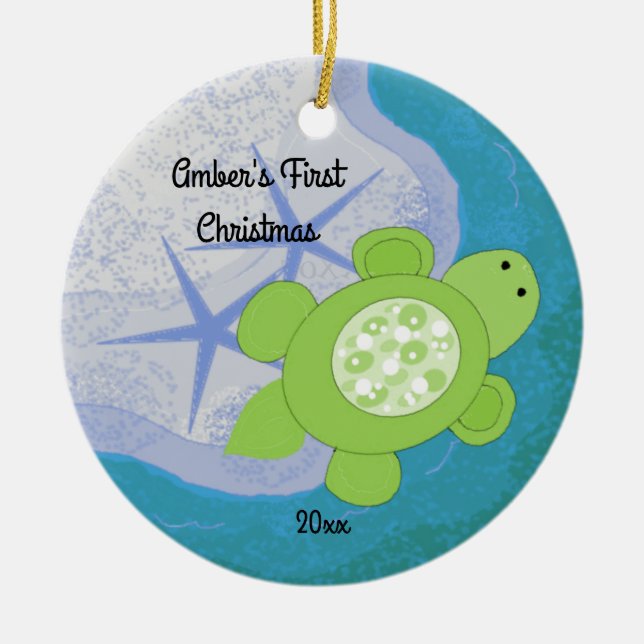 Little Turtle First Christmas Keramik Ornament (Vorne)