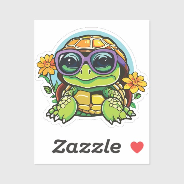 Little Turtle Sticker with Glasses - Smart Baby Tu (Blatt)