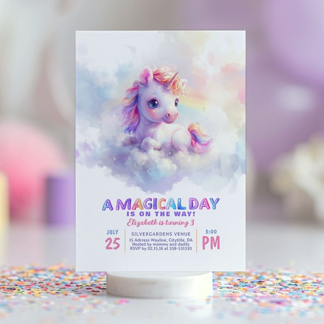 Little Unicorn Niedlich Soft Pastel Lila Geburtsta Einladung (Purple Unicorn Birthday Invitations)