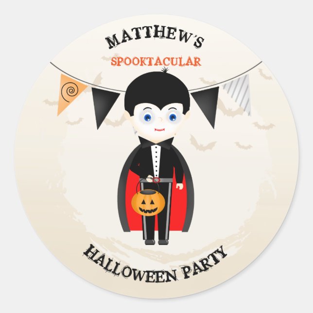 Little Vampire Halloween-Party Runder Aufkleber (Vorderseite)