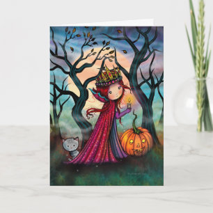 Little Vampire with Grey Tabby Cat Art Karte