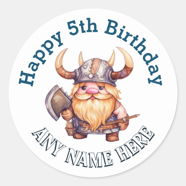 Little Viking Birthday Label - jedes Alter oder je Runder Aufkleber (Vorderseite)