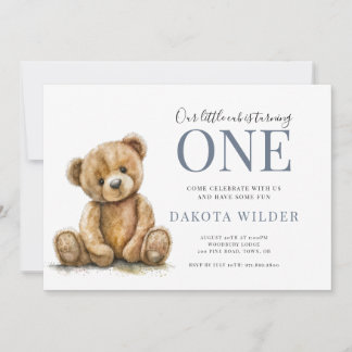Little Watercolor Teddy Bear Boy 1st Brithday Einladung