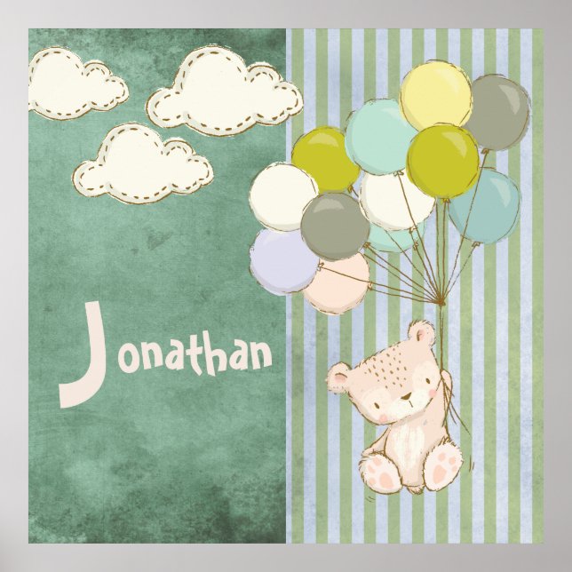 Little White Bear Balloons Boy Rustic Poster (Vorne)