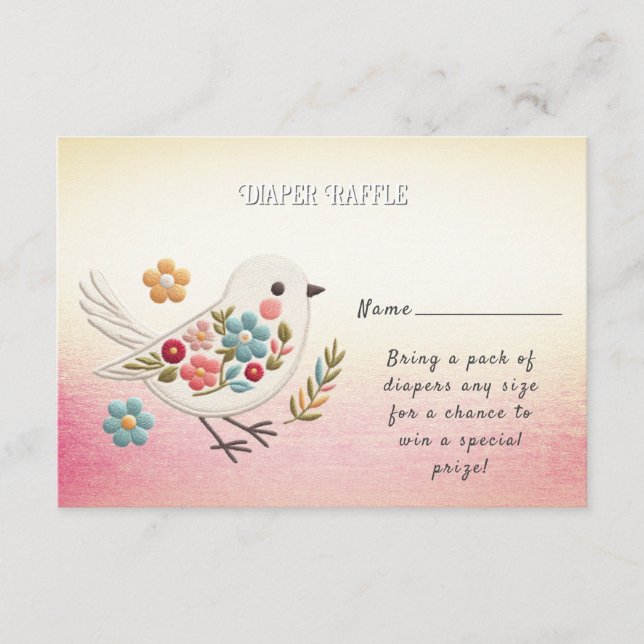 Little White Bird Floral Baby Dusche Begleitkarte (Vorderseite)